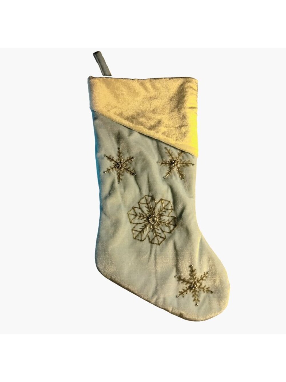 Blue velvet Christmas Stocking Beaded Silver Snowflakes
